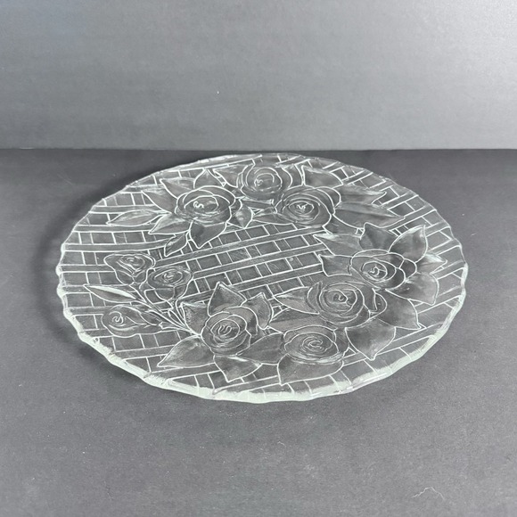 Other - Pasari Glass‎ 14" Charger Serving Platter Crystal Livia Rose Lattice Design